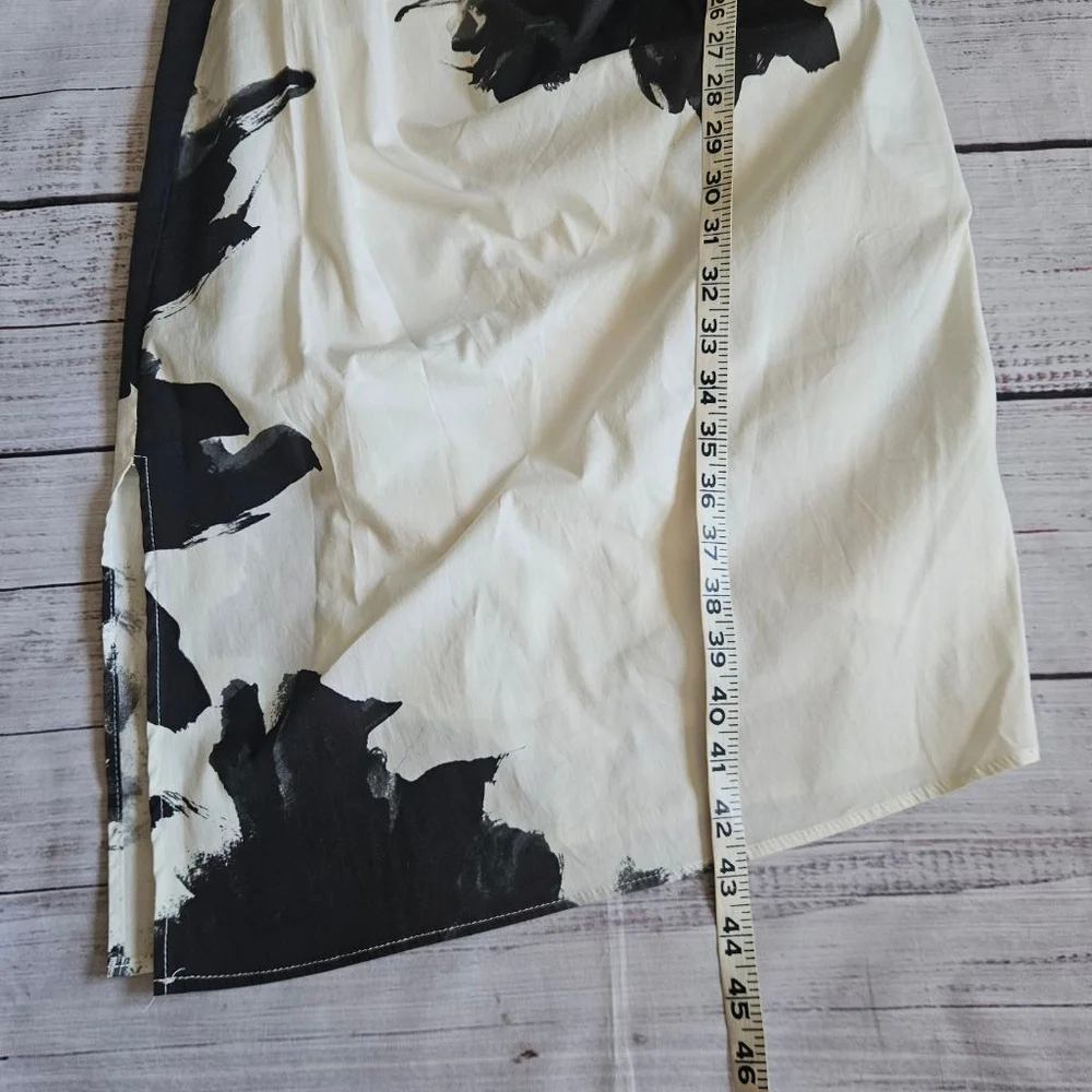 Iris Setlakwe White Black Floral Ruched Fitted Knee Length Dress Womens 6